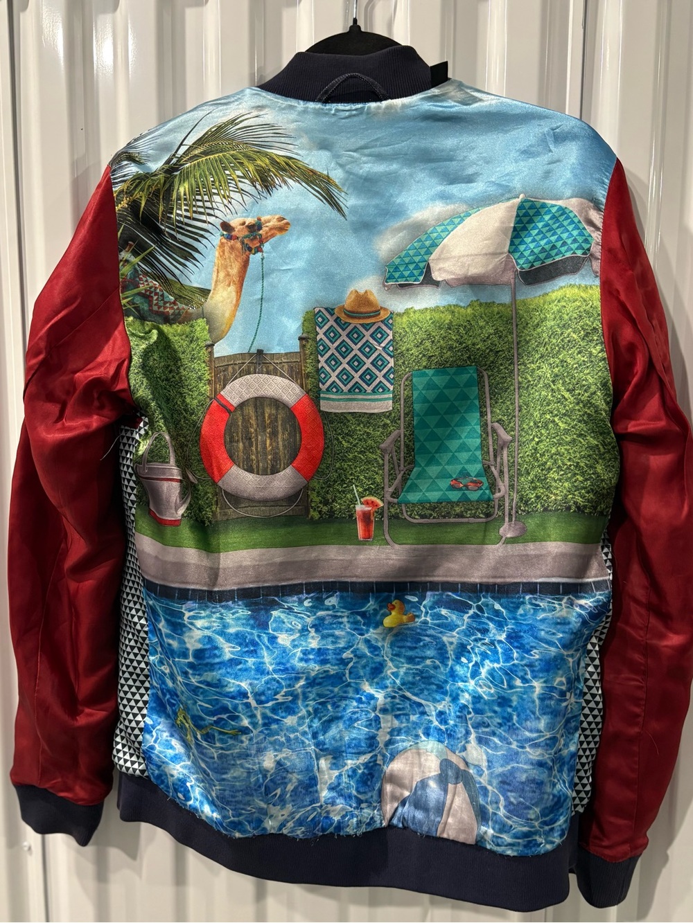 Ted Baker London Reversible Bomber Jacket | Scenic Print & Textured Knit | Med